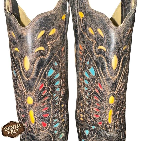 Corral Butterfly Inlay Western Boots Brown Multicolor Leather Size 6M –EXCELLENT - Picture 3 of 16